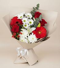Букет цветов из:  Розы, Хризантемы, Герберы и Лилии в Душоново