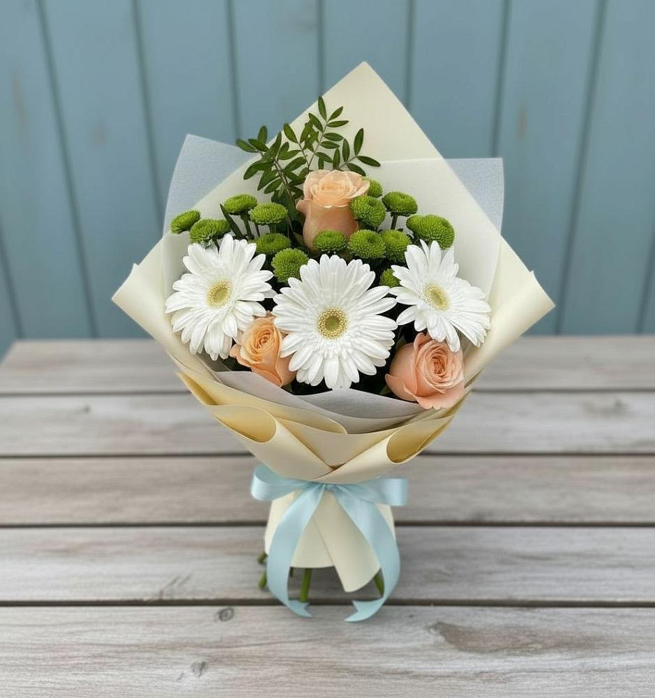 Букет цветов из: Герберы, Розы и Хризантемы в Душоново