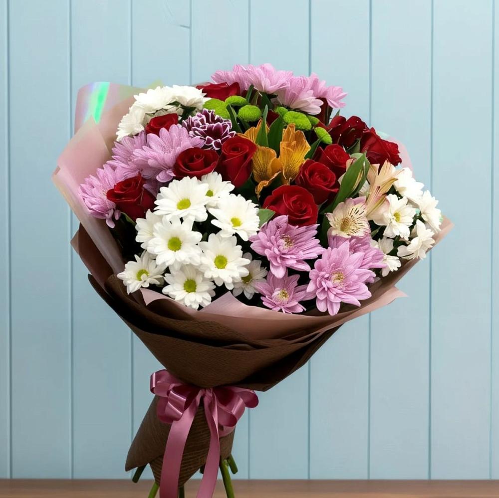 Букет цветов из: Розы, Хризантемы и Альстромерии в Душоново