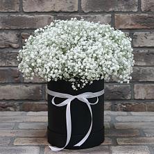 Цветочная композиция из Гипсофила в шляпной коробке в Душоново