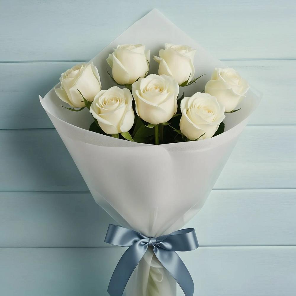 Букет 7 Белых роз Эдлесс Лав в Душоново